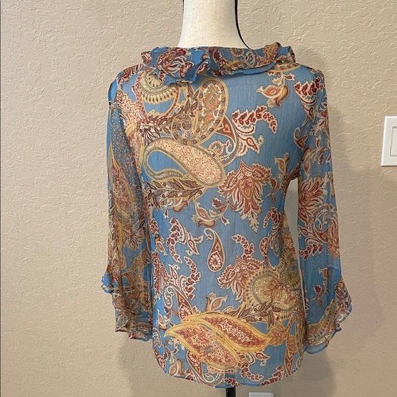 Zara Blue and Brown Paisley Blouse - Picture 4 of 4
